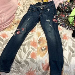 Flower embroidered express jeans